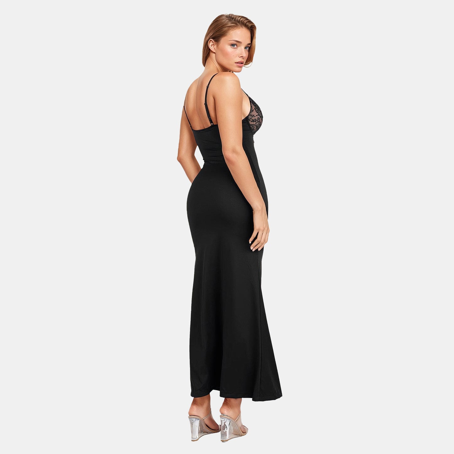 Built-In Shaper Lace Slip Maxi Dress