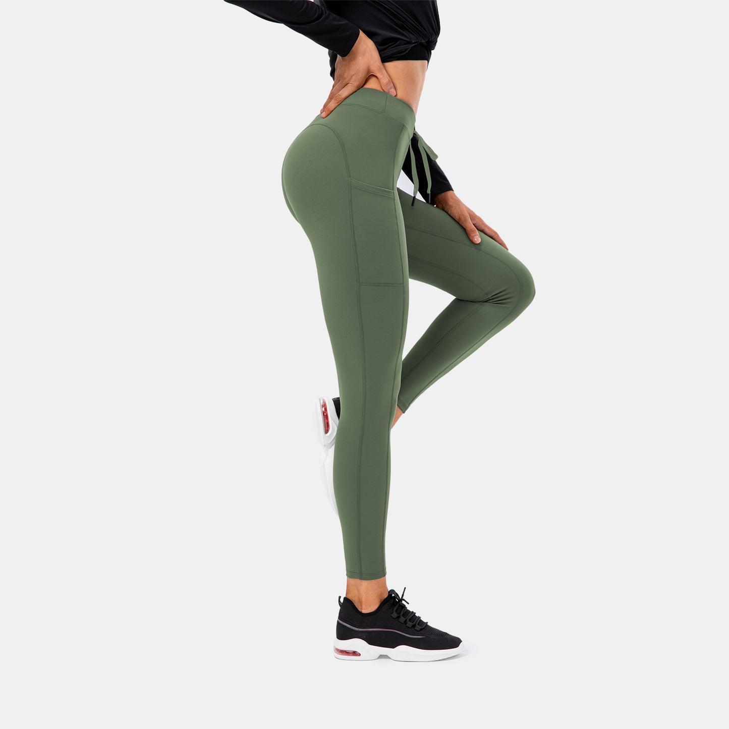 High Waisted Drawstring Pocket Sport Leggings