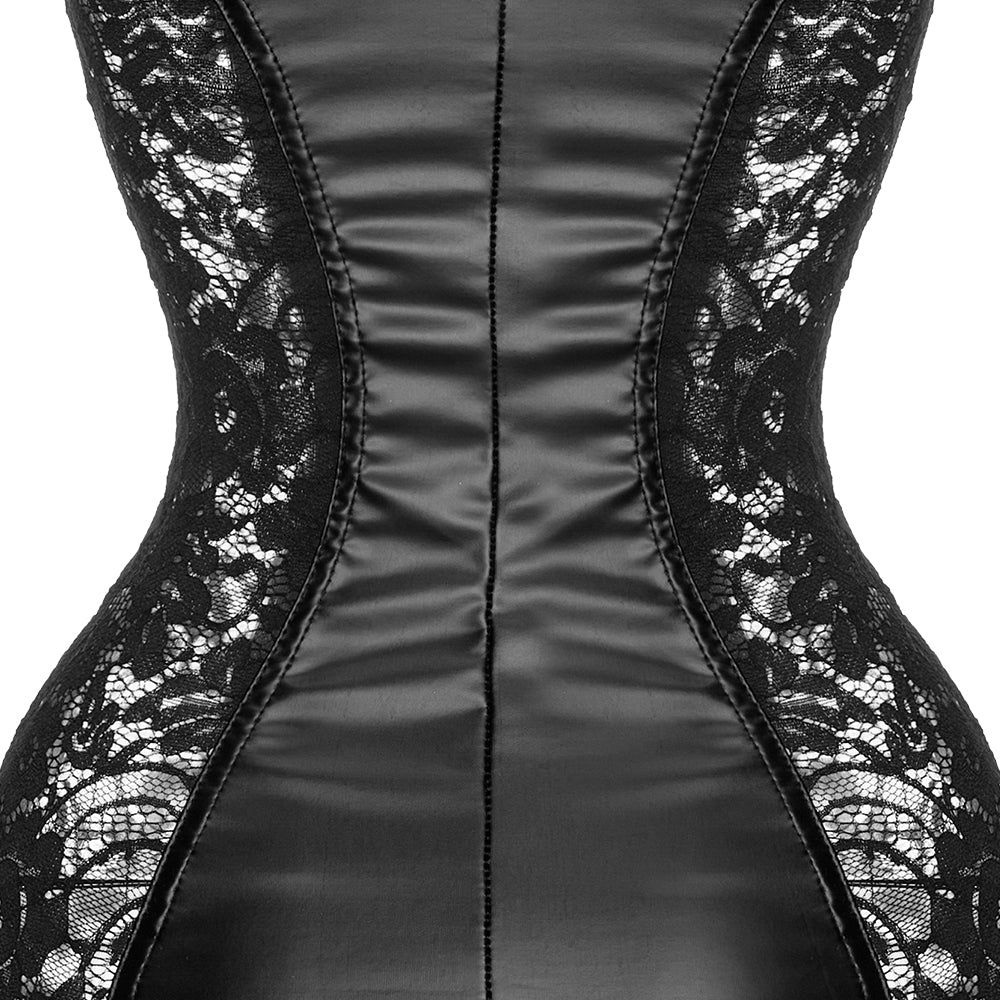 Lace Leather Sleeveless Bodycon Mini Dress