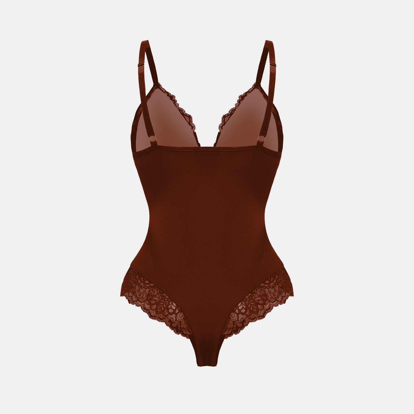 Deep-V Neck Lace Shapewear Thong Bodysuit