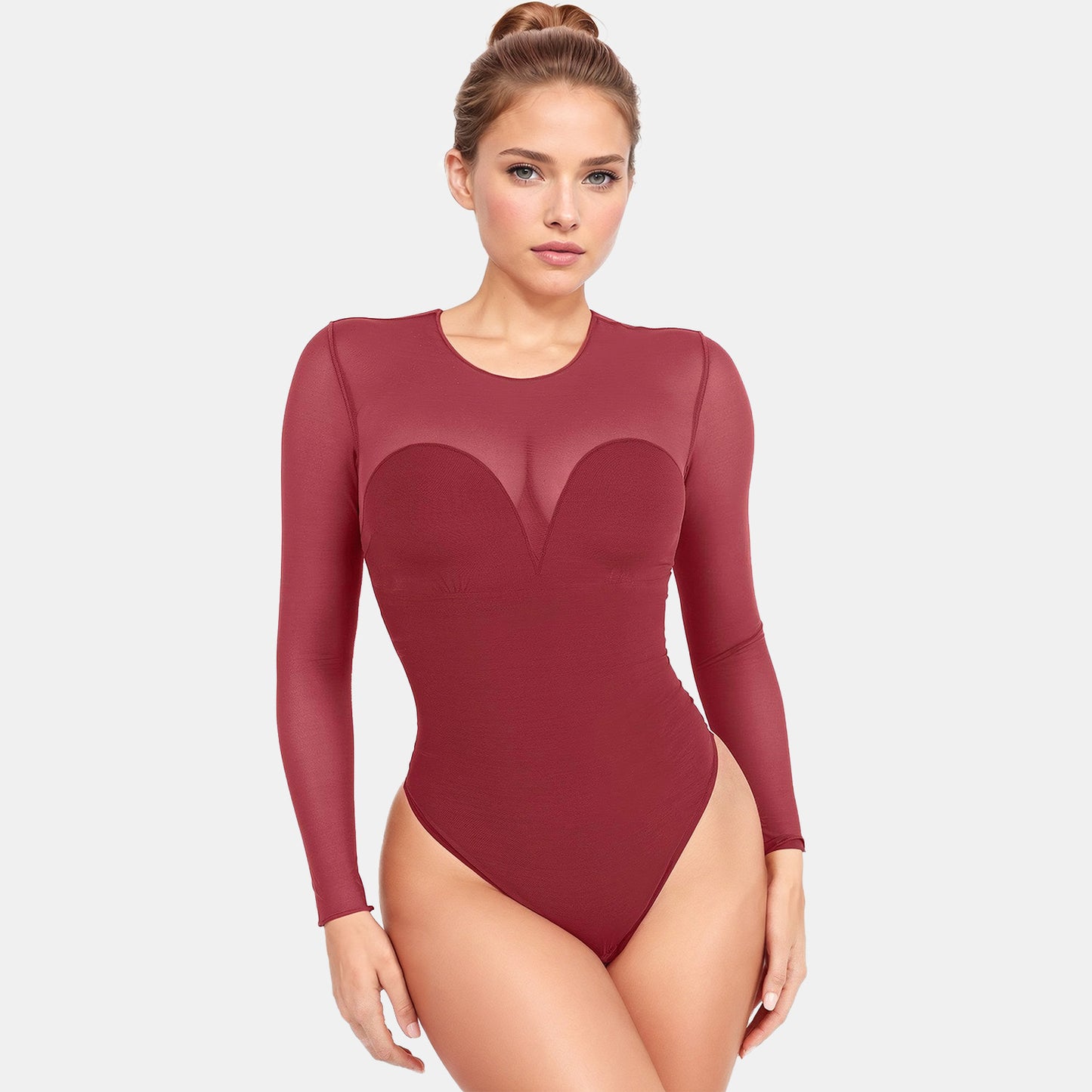 Sheer Mesh Shapewear Thong Bodysuit