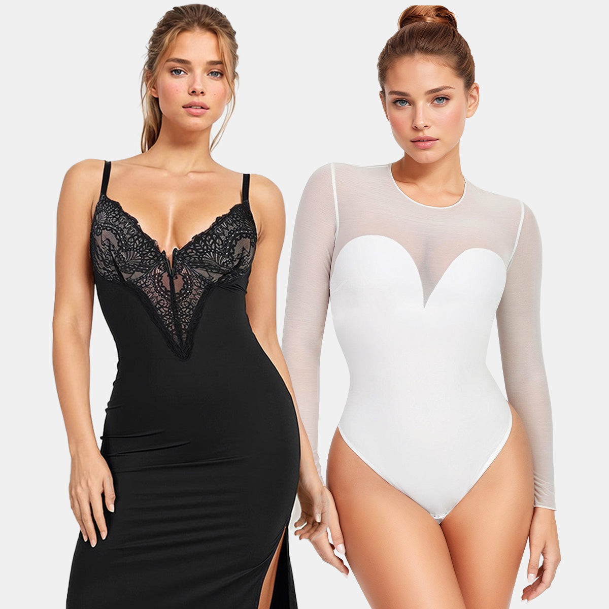 Lace Shapewear Bodycon Maxi Dress & Sheer Mesh Shapewear Thong Bodysuit