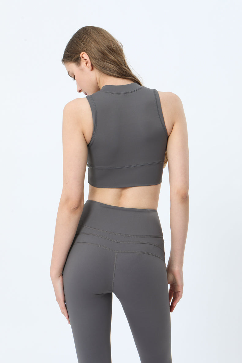 Zip Front Sleeveless Cropped Tank Top