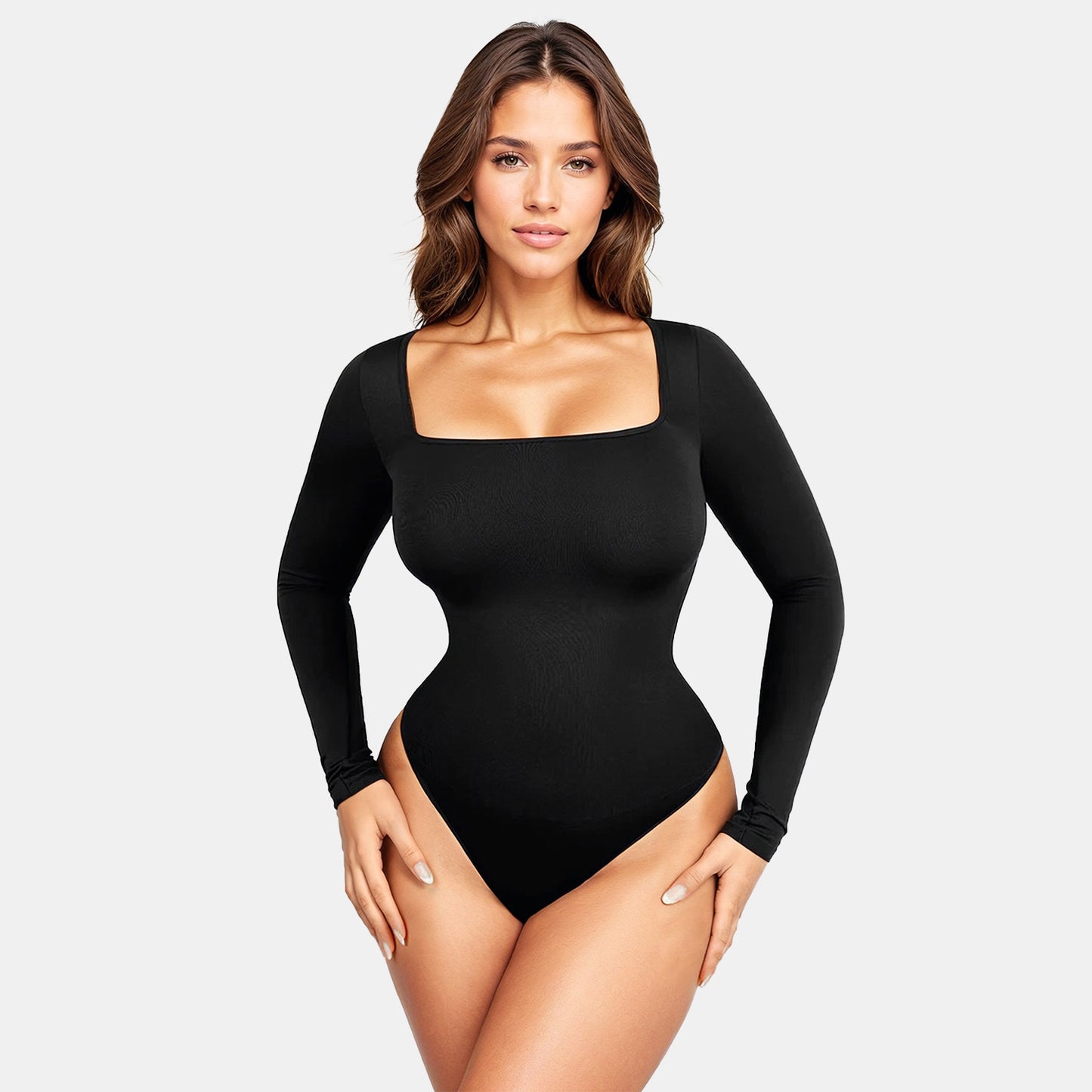 Long Sleeve Square Neck Bodysuit Shapewear