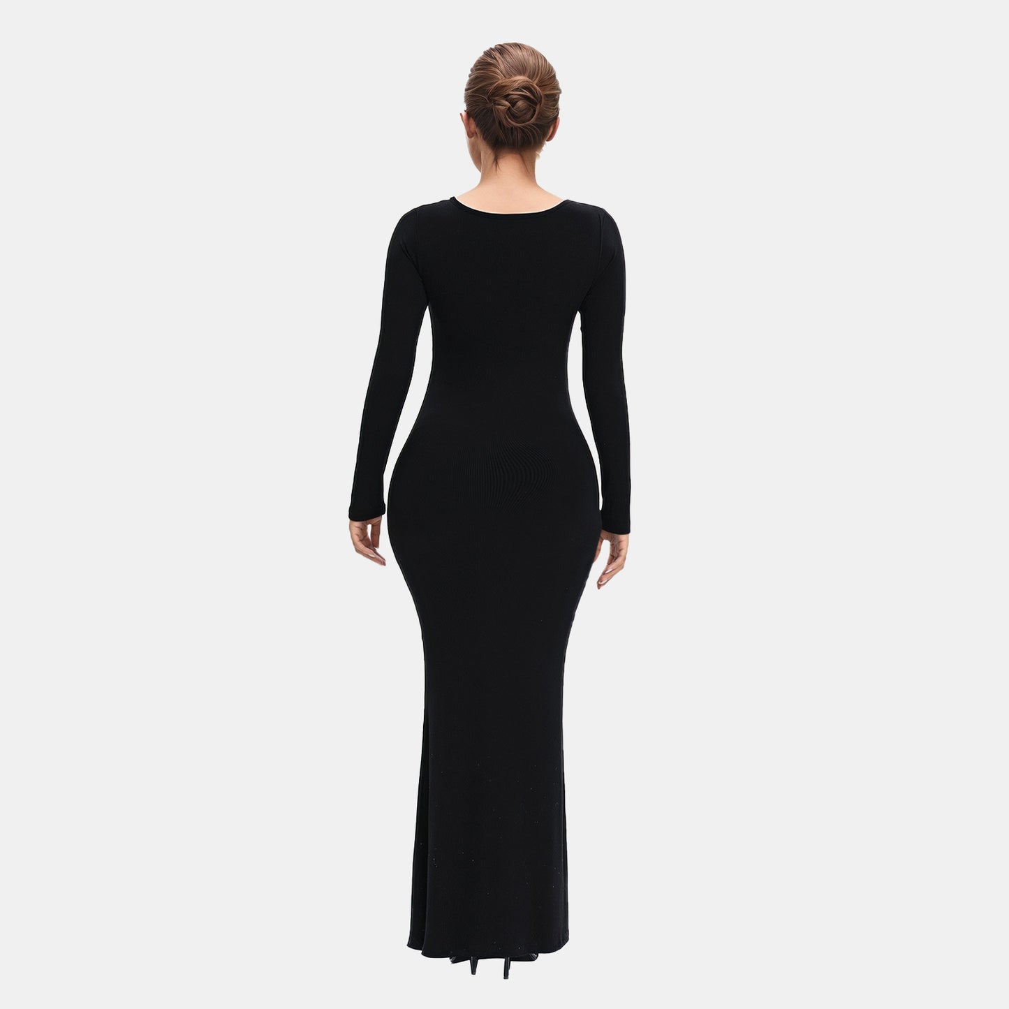 Built-In Shaper Long Sleeve Square Neck Maxi Dress