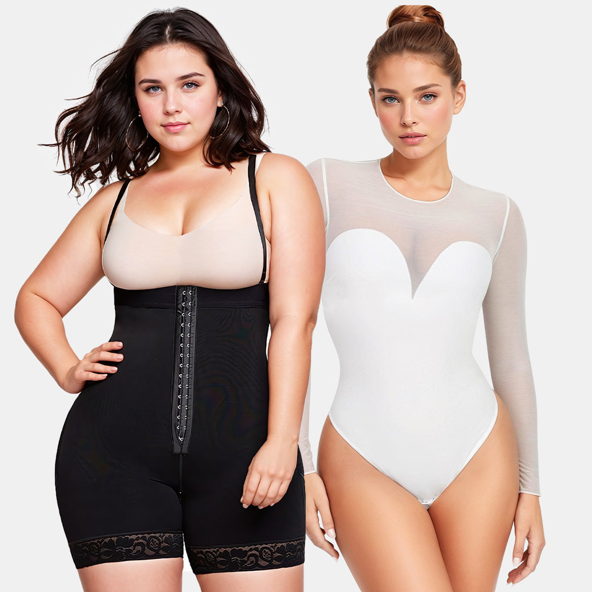 Tummy Control Butt Lifter Shaper & Sheer Mesh Shapewear Thong Bodysuit