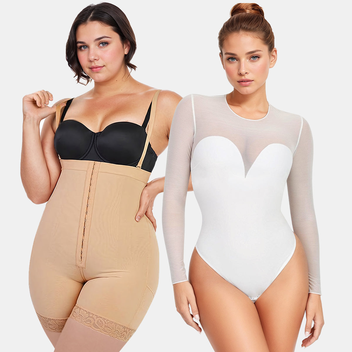 Tummy Control Butt Lifter Shaper & Sheer Mesh Shapewear Thong Bodysuit