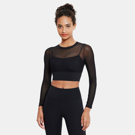 Mesh Round Neck Long Sleeve Sports Top