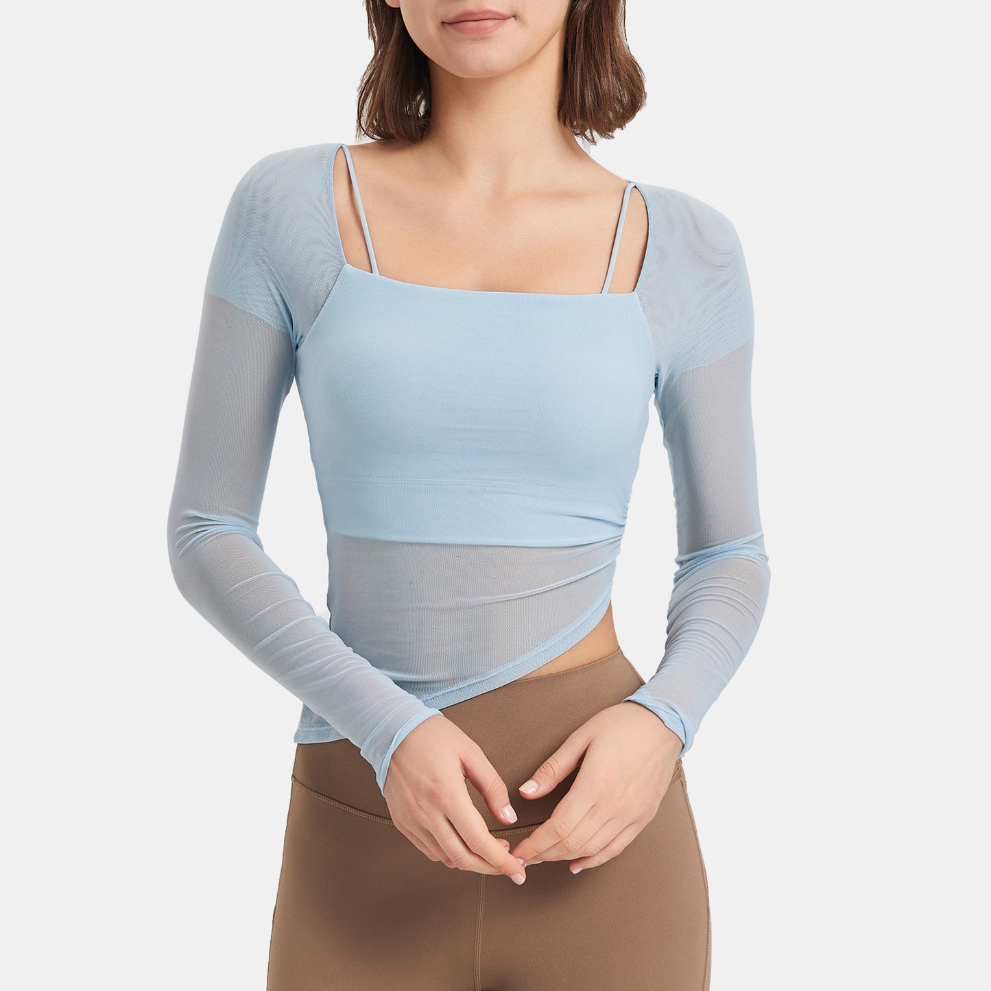 Mesh Square Neck Long Sleeve Sports Top