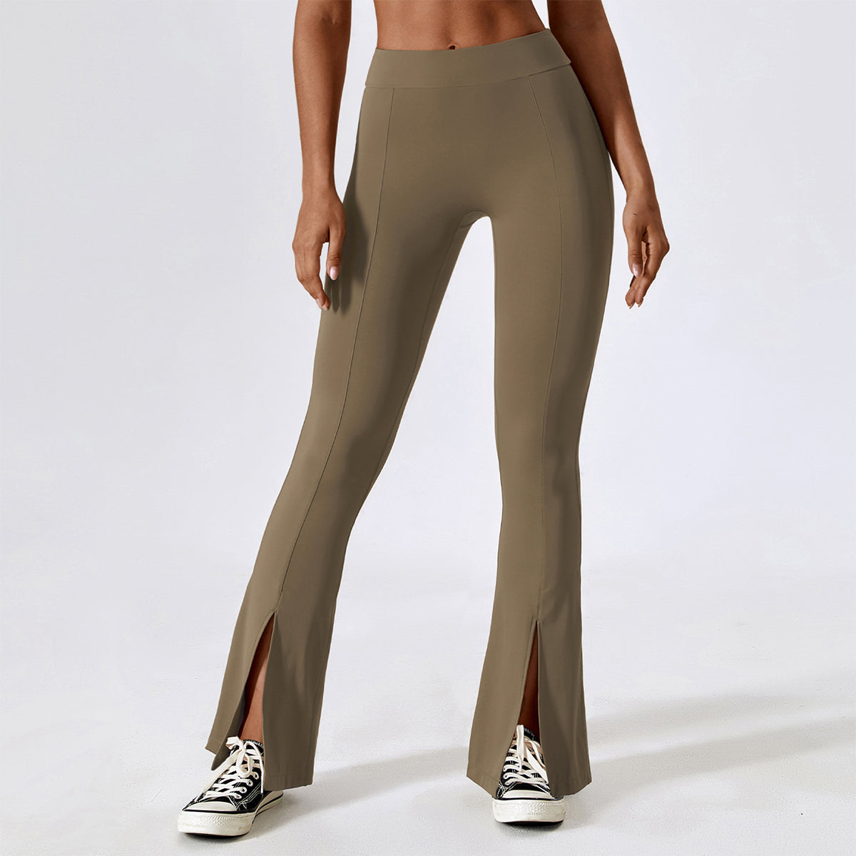 High Waisted Split Hem Flare Leggings