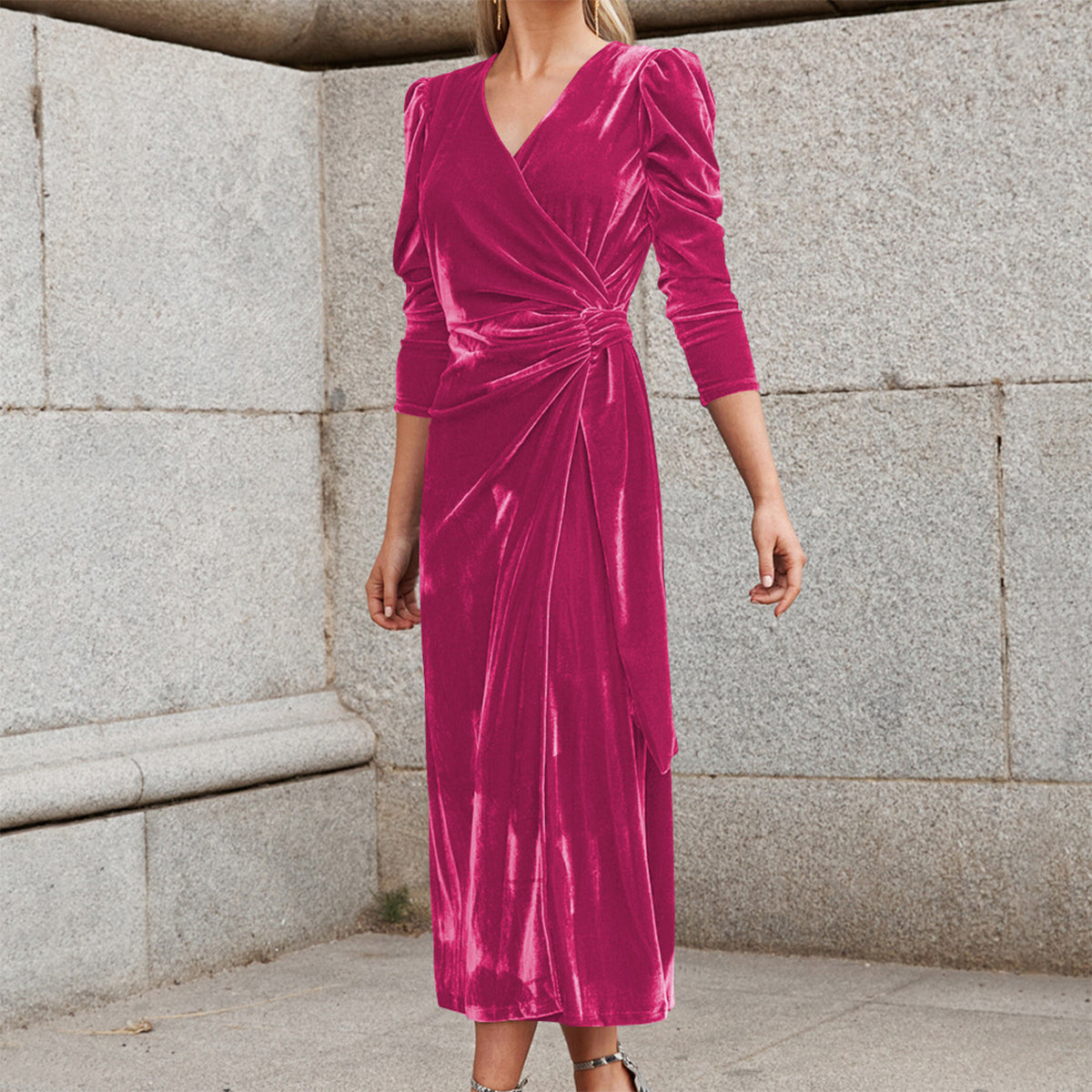 V Neck Midi Dress