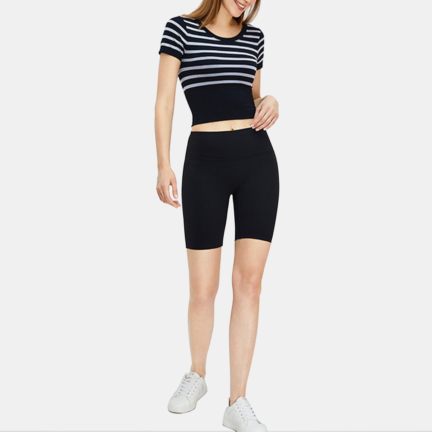 Stripe Short Sleeve Seamless Top