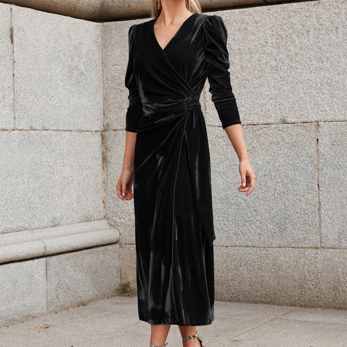 V Neck Midi Dress