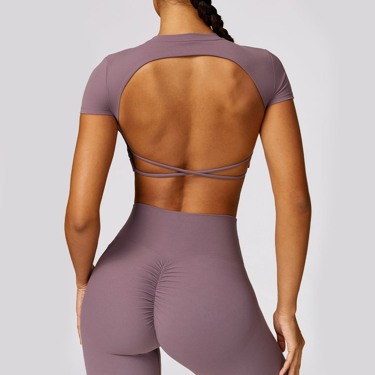 Backless Crisscross Short Sleeve Sports Top