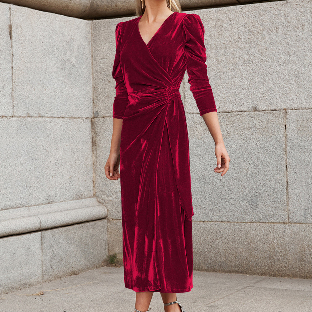 V Neck Midi Dress