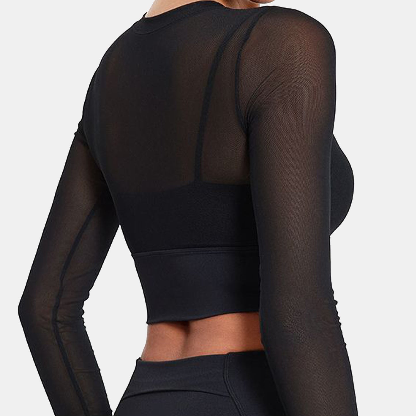 Mesh Round Neck Long Sleeve Sports Top