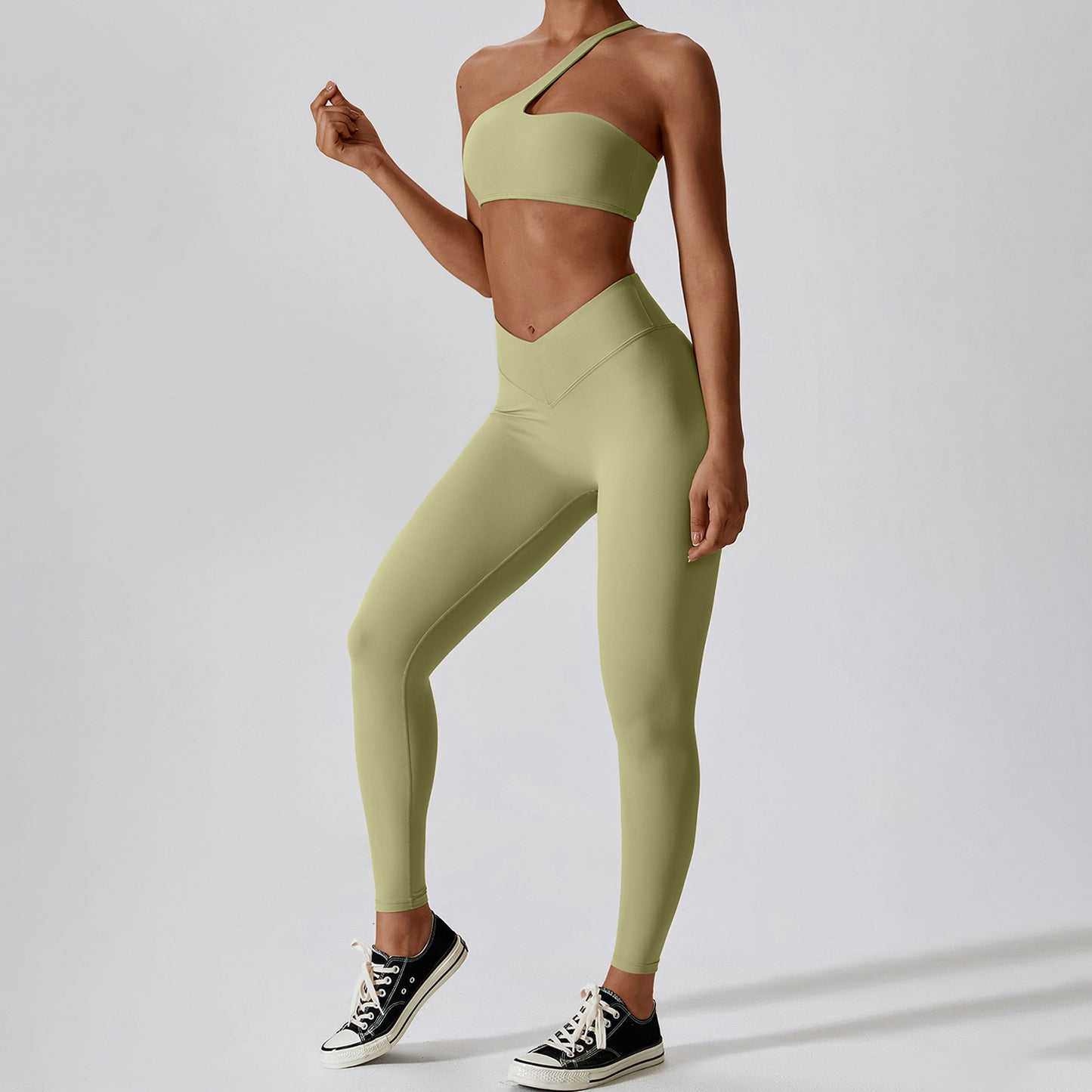 Irregular One Shoulder Workout Bra & Leggings Set