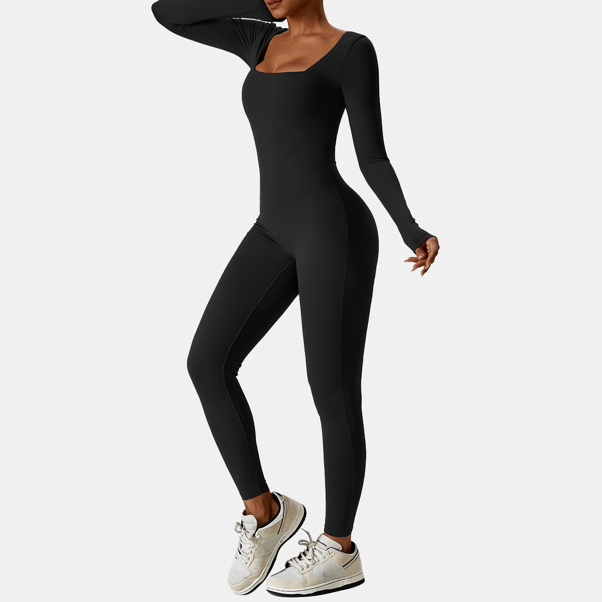 Square Neck Long Sleeve Yoga Jumpsuit