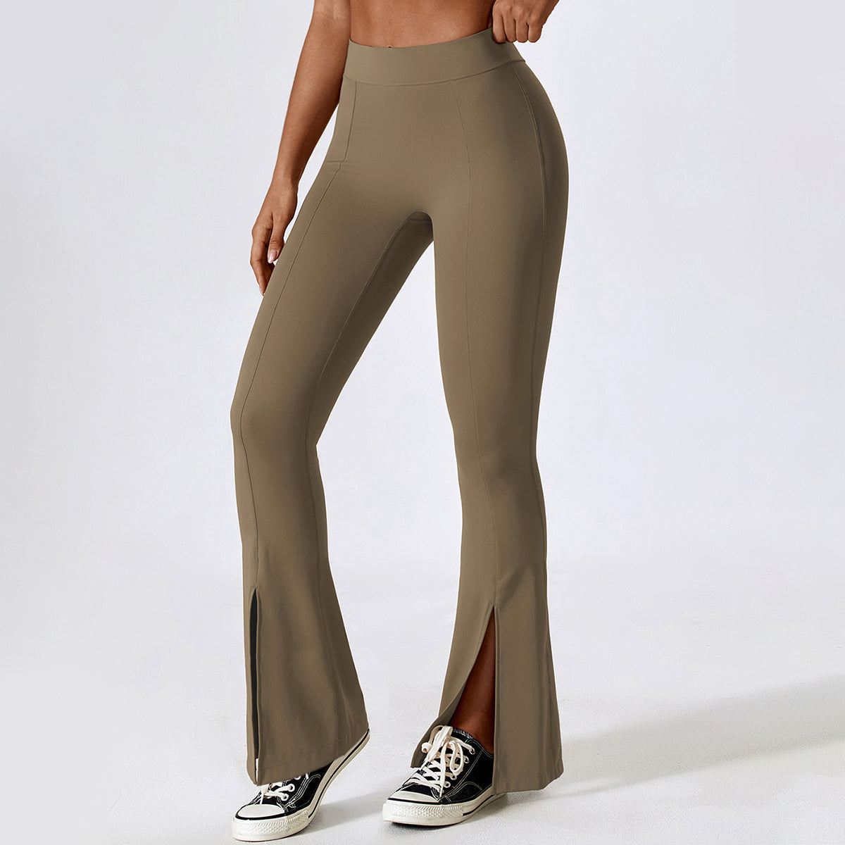 High Waisted Split Hem Flare Leggings