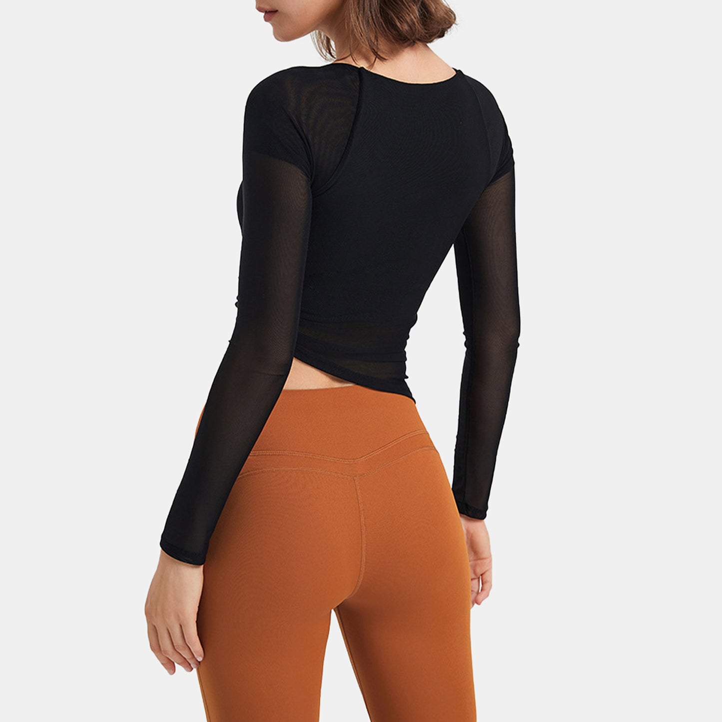 Mesh Square Neck Long Sleeve Sports Top