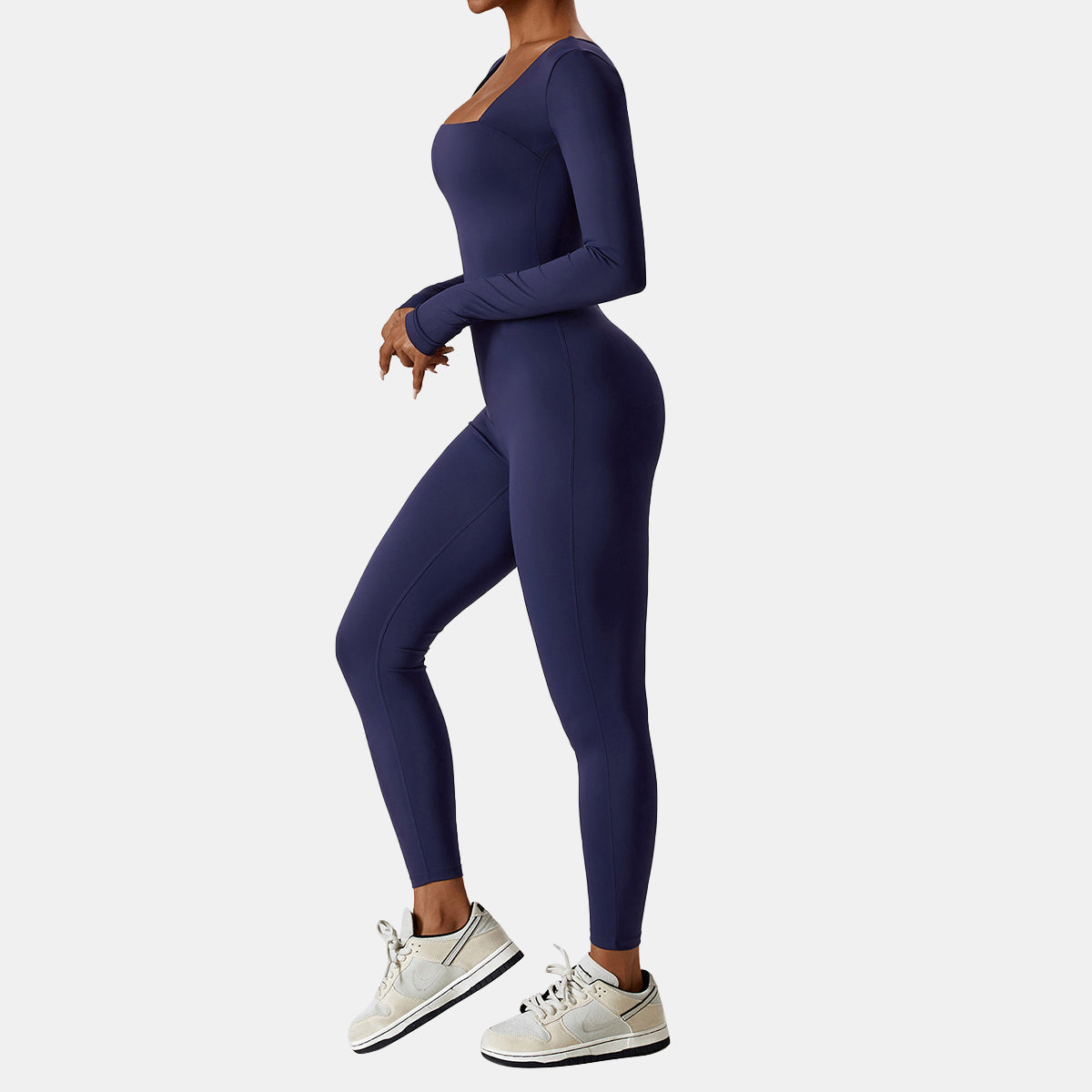 Square Neck Long Sleeve Yoga Jumpsuit