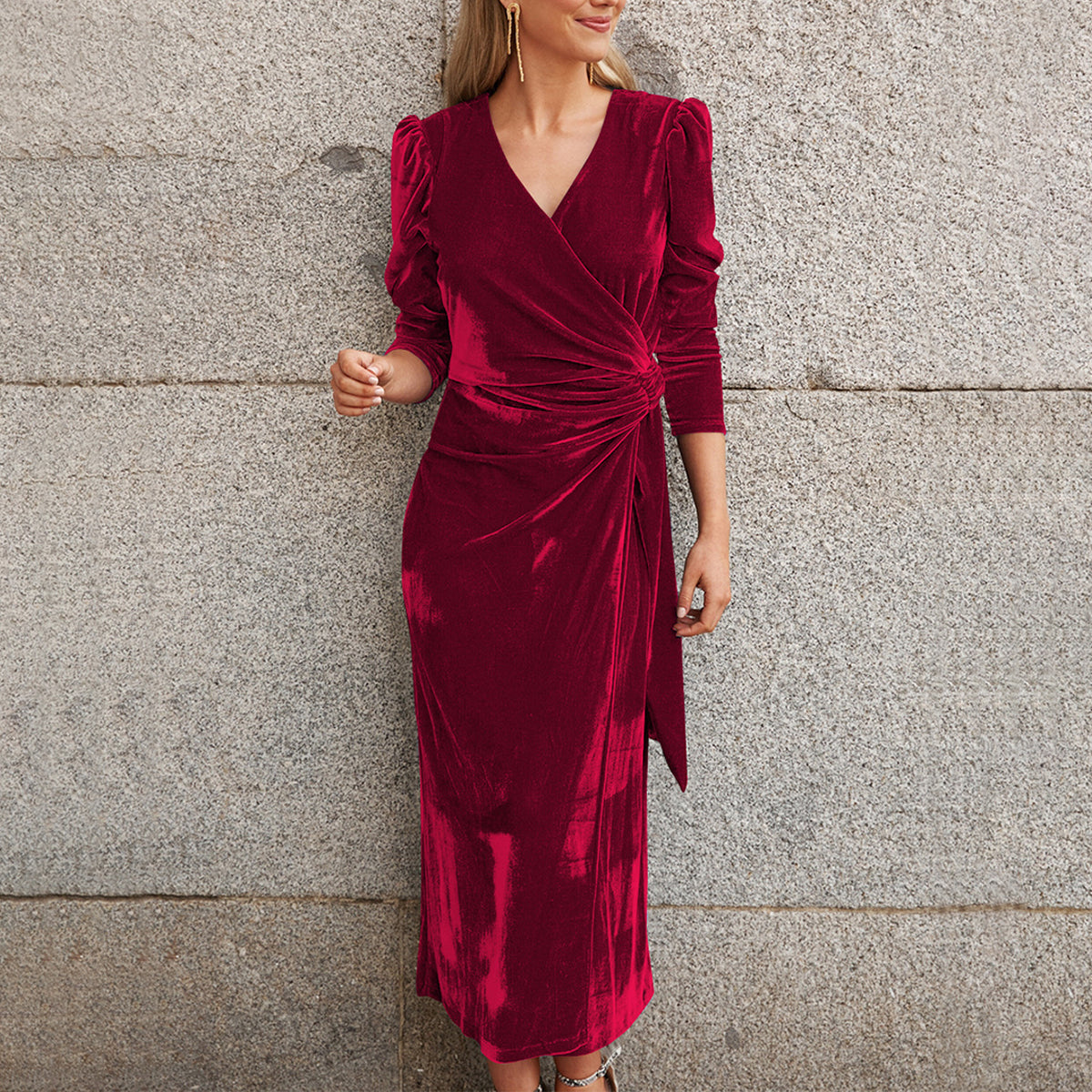 V Neck Midi Dress