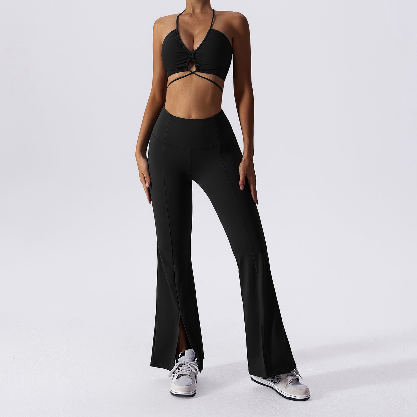 Lace-up Workout Bra & Flare Leggings Set