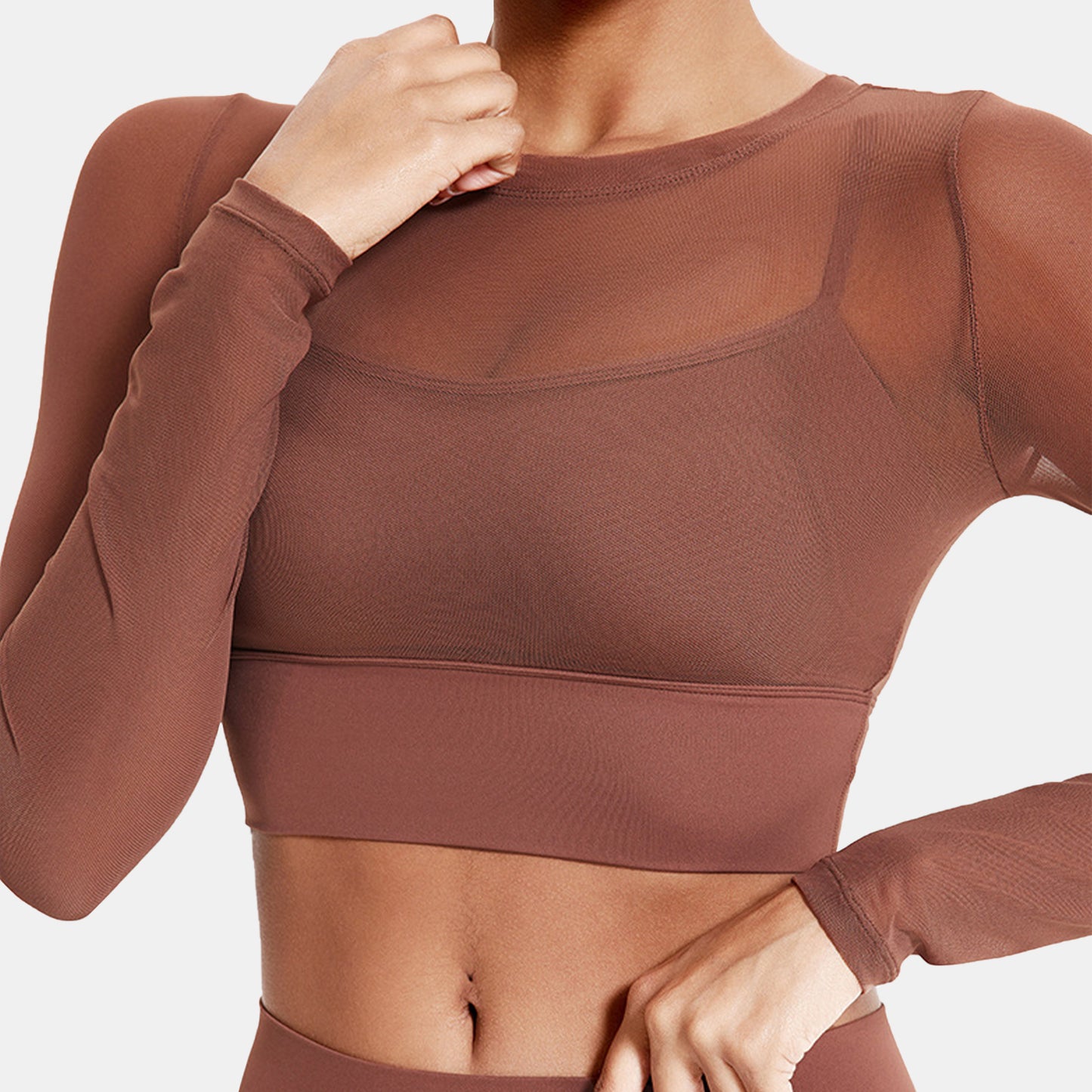 Mesh Round Neck Long Sleeve Sports Top