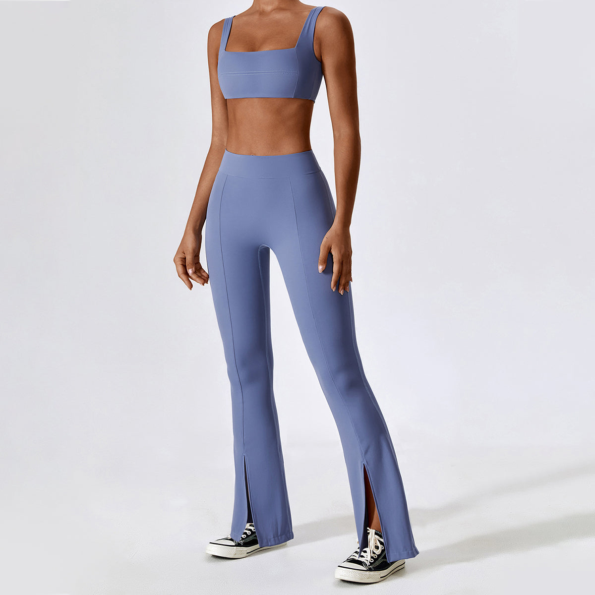 High Waisted Split Hem Flare Leggings