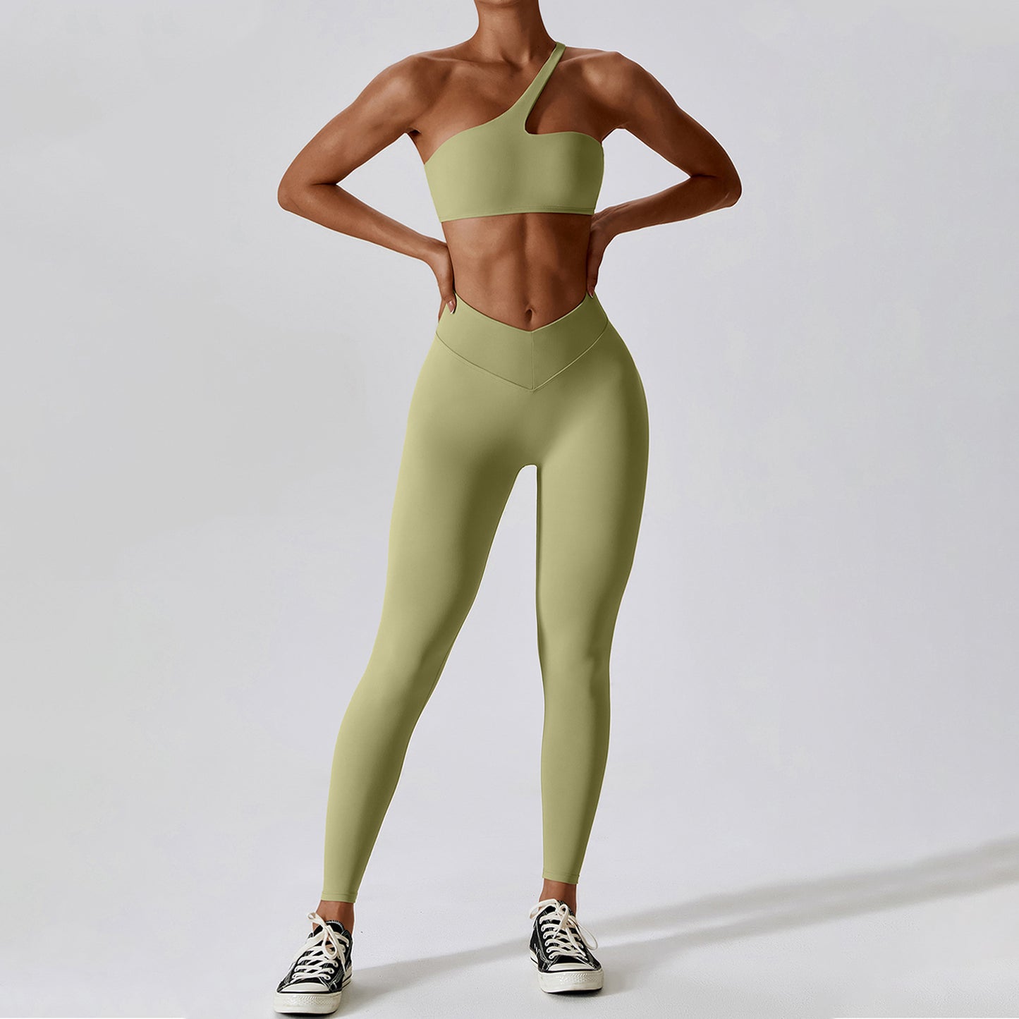 Irregular One Shoulder Workout Bra & Leggings Set