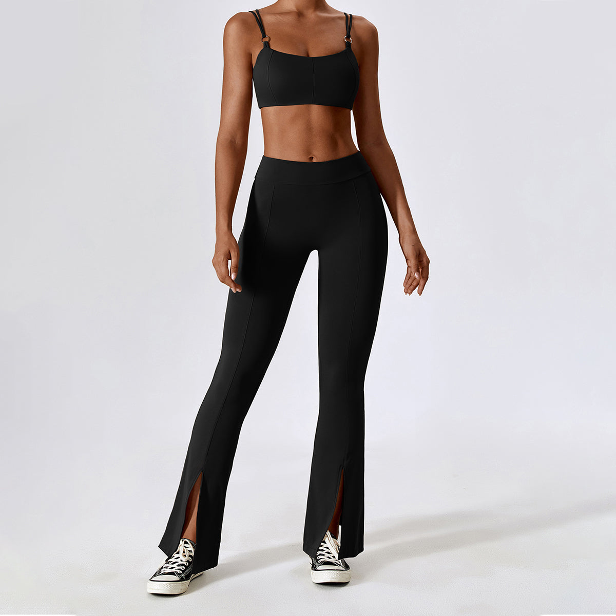 High Waisted Split Hem Flare Leggings