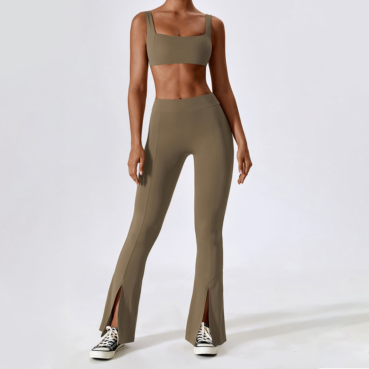 High Waisted Split Hem Flare Leggings