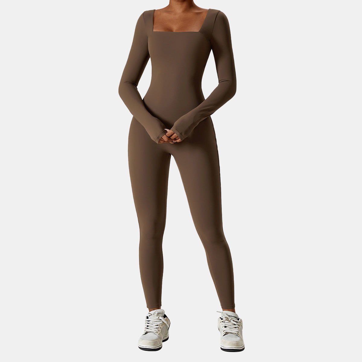 Square Neck Long Sleeve Yoga Jumpsuit