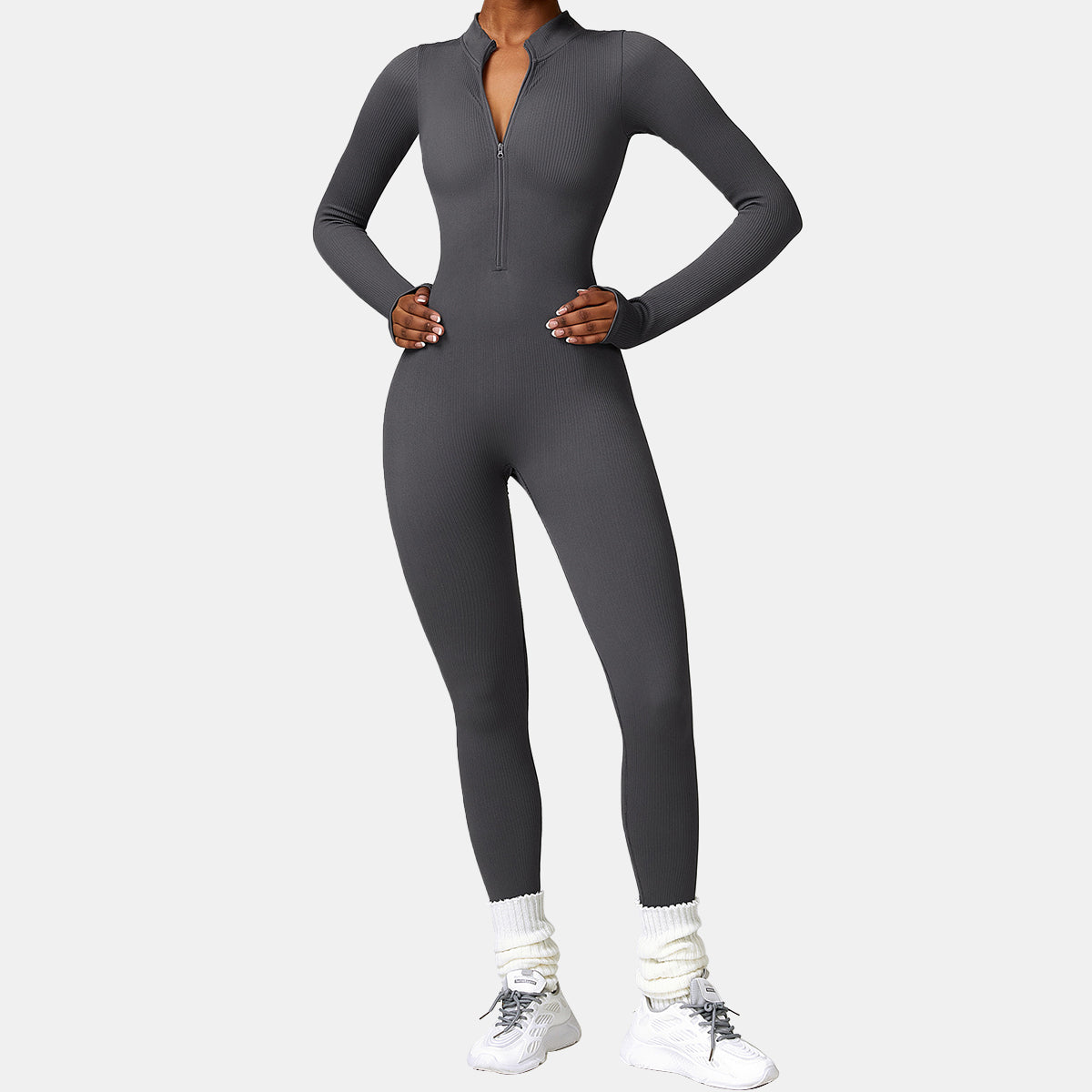 Seamless Zipper Long Sleeve Yoga Jumpsuit