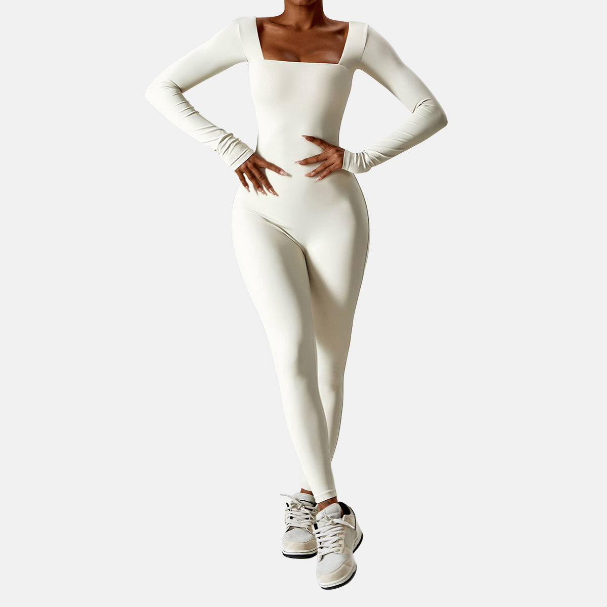 Square Neck Long Sleeve Yoga Jumpsuit