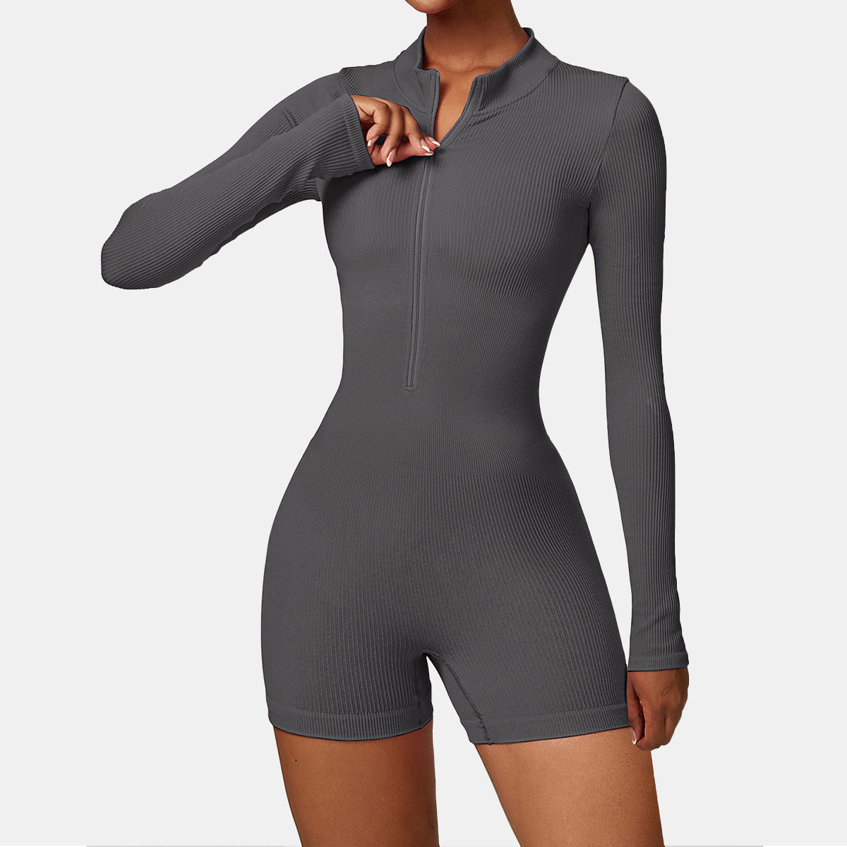 Seamless Zipper Long Sleeve Yoga Romper