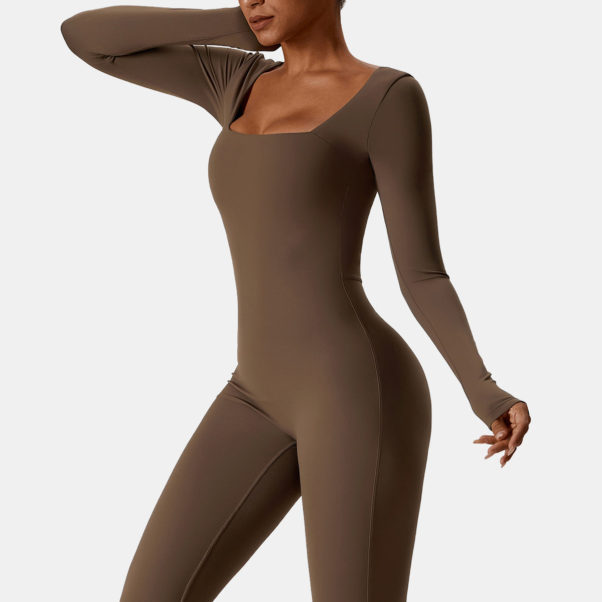 Square Neck Long Sleeve Yoga Jumpsuit