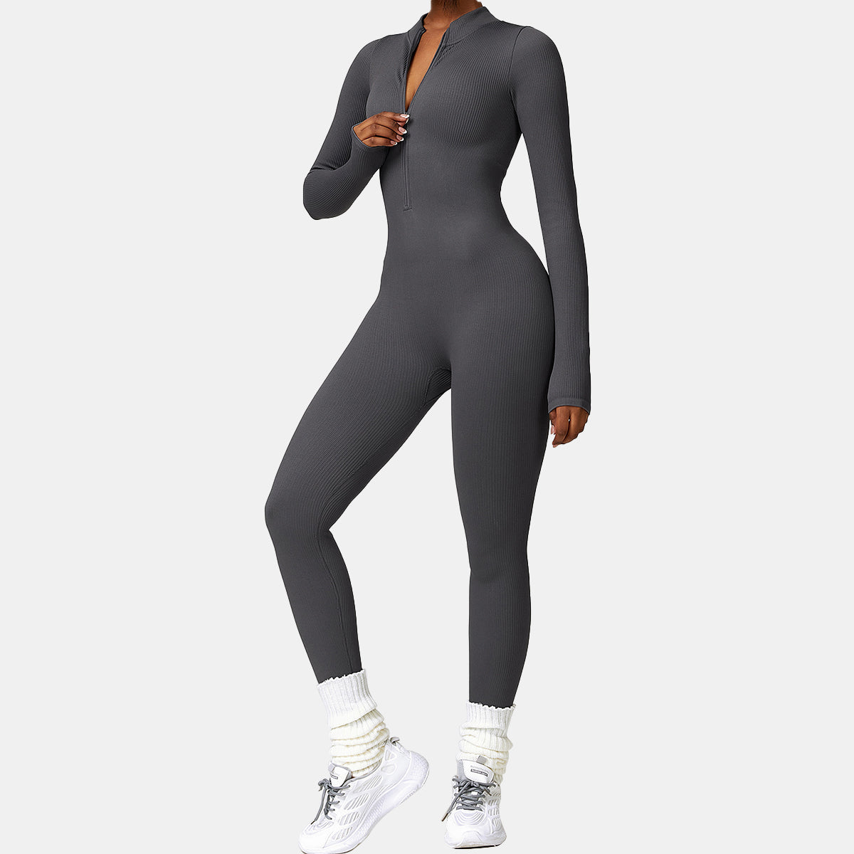 Seamless Zipper Long Sleeve Yoga Jumpsuit