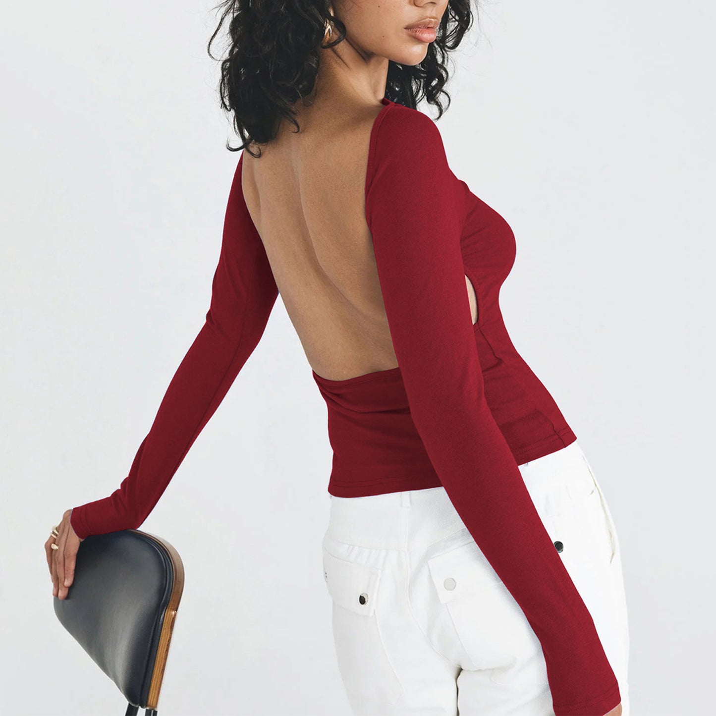 Long Sleeve Open Back T-shirt