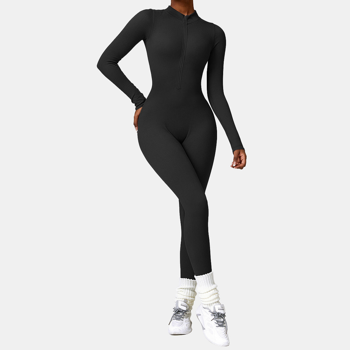 Seamless Zipper Long Sleeve Yoga Jumpsuit