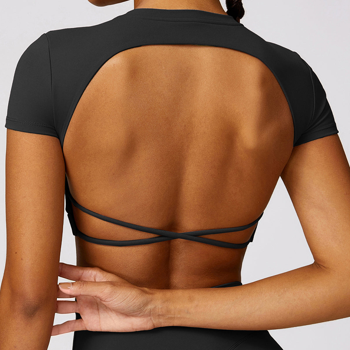 Backless Crisscross Short Sleeve Sports Top