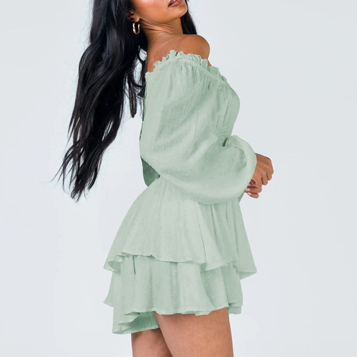 Off Shoulder Long Sleeve Romper