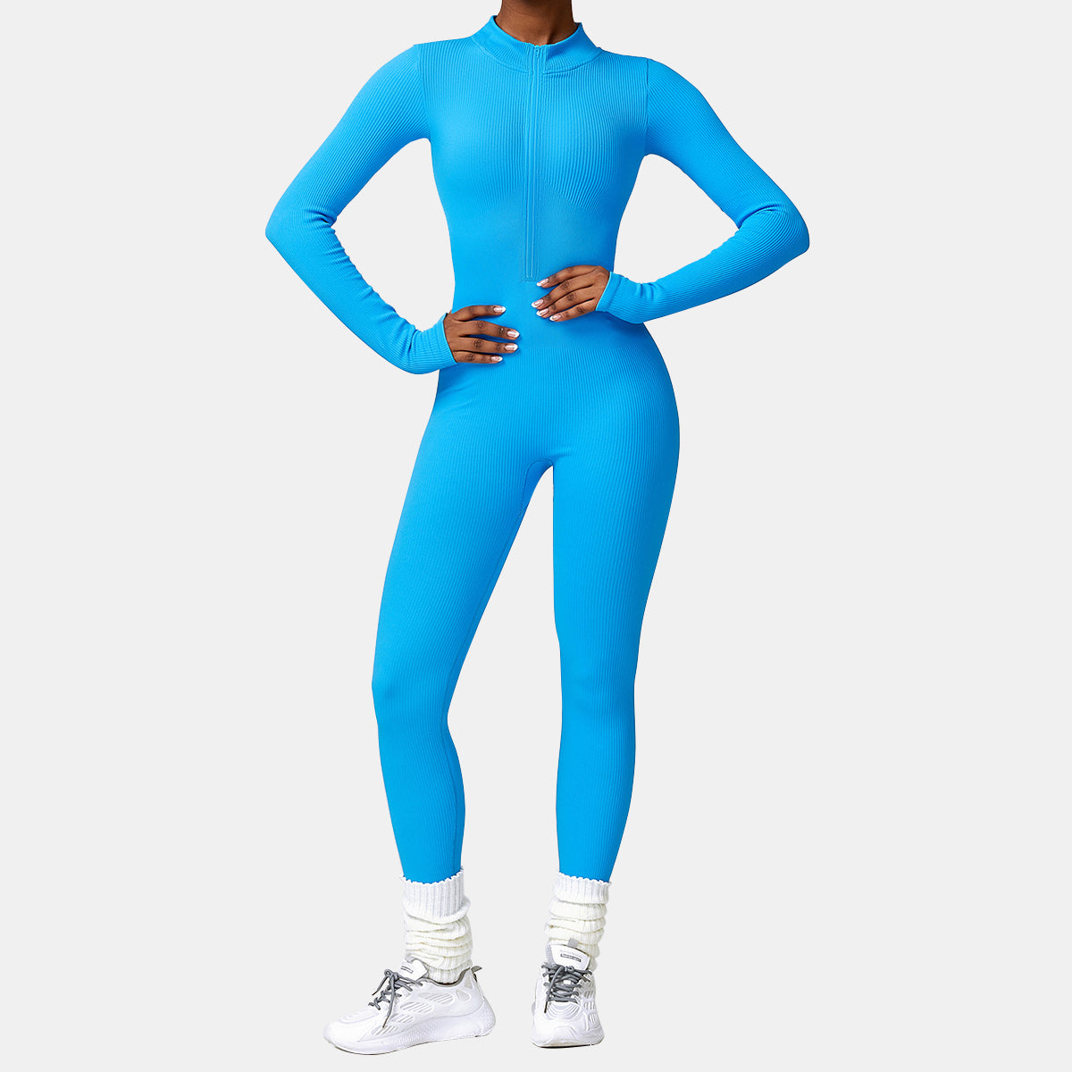 Seamless Zipper Long Sleeve Yoga Jumpsuit