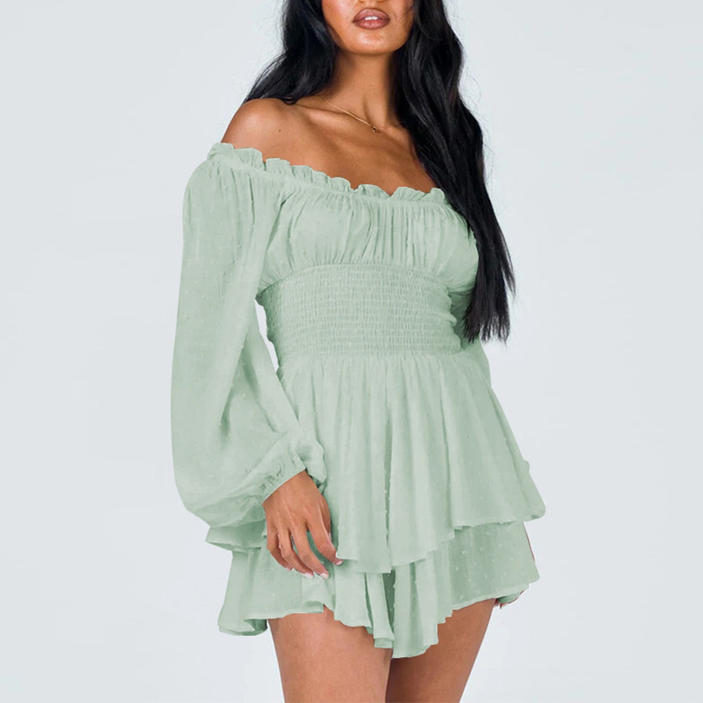 Off Shoulder Long Sleeve Romper