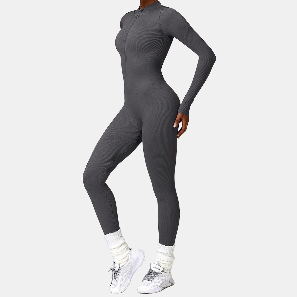 Seamless Zipper Long Sleeve Yoga Jumpsuit