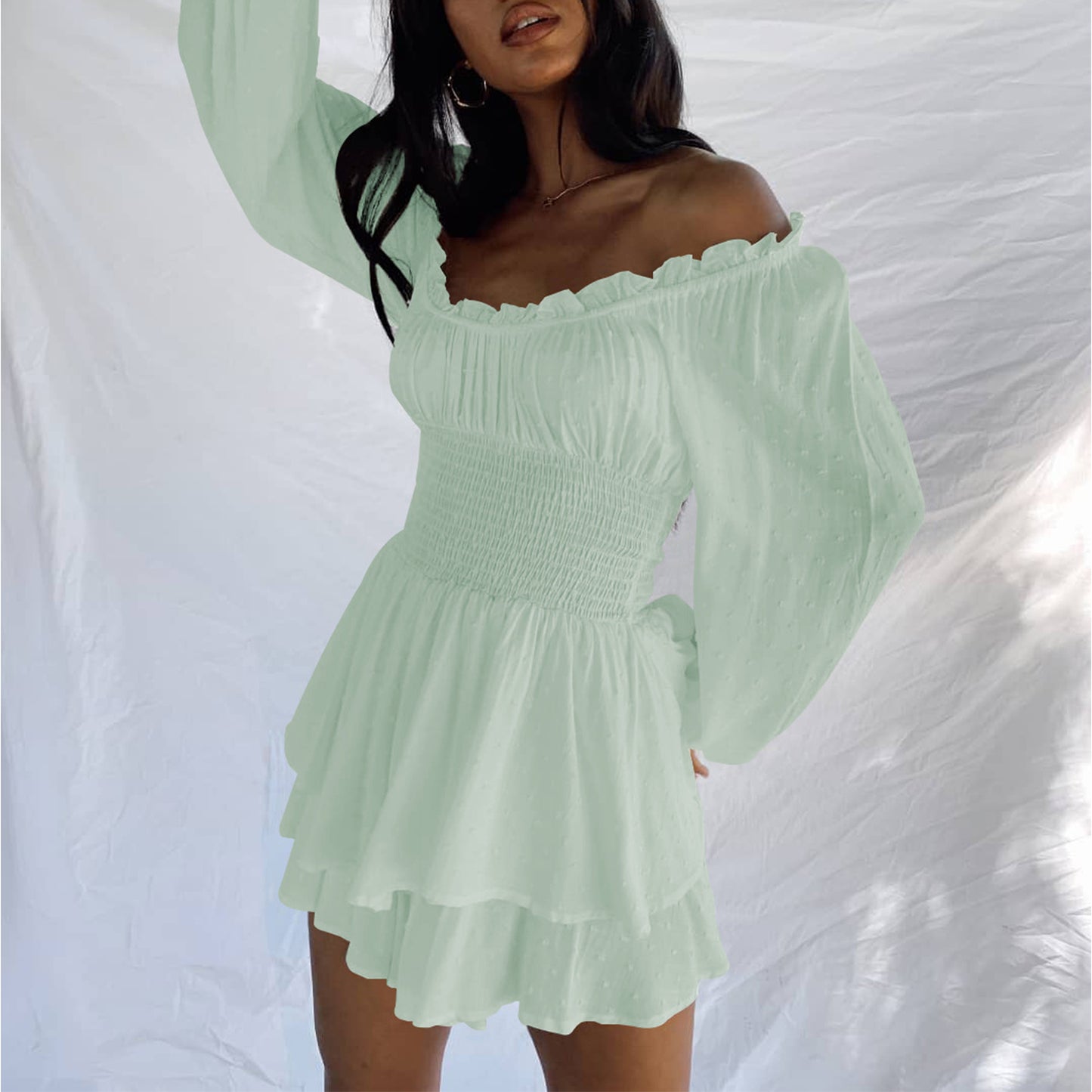 Off Shoulder Long Sleeve Romper