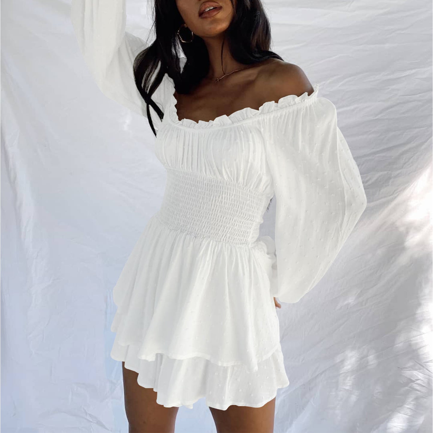 Off Shoulder Long Sleeve Romper