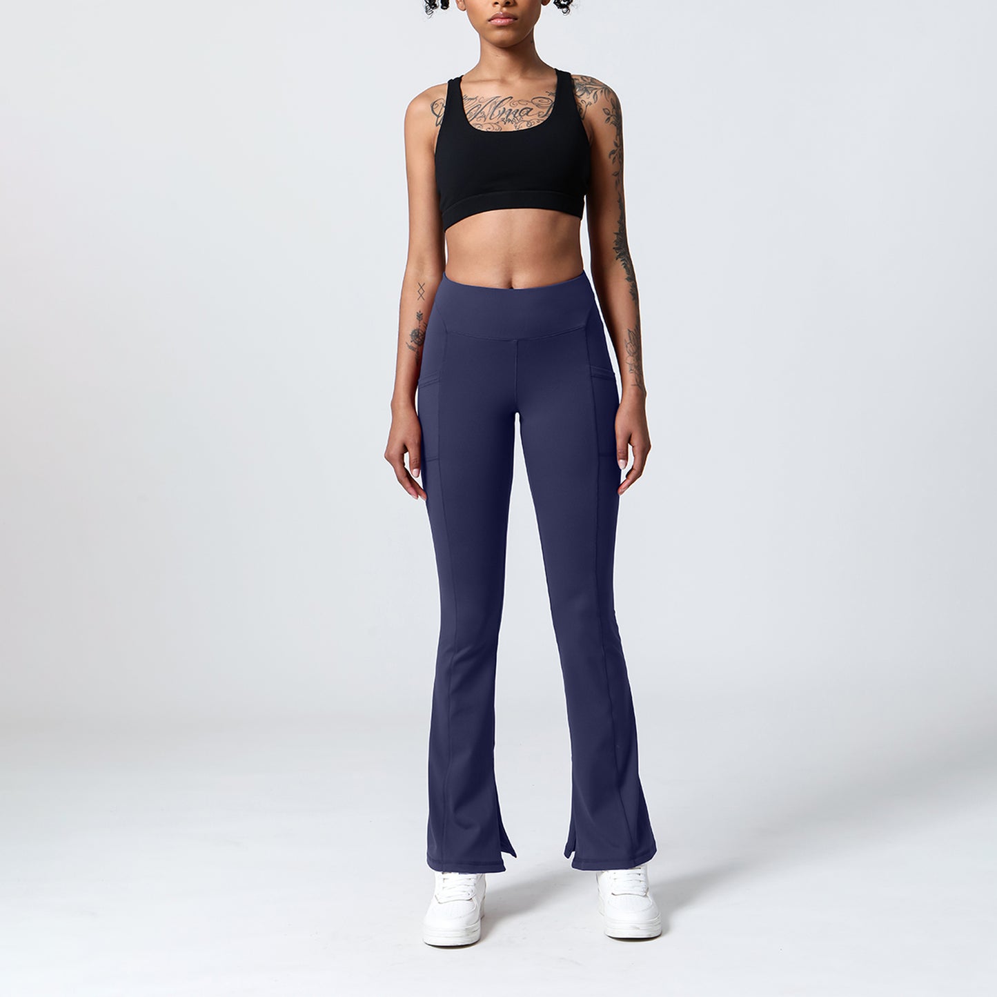 Pocket Split Hem Flare Leggings