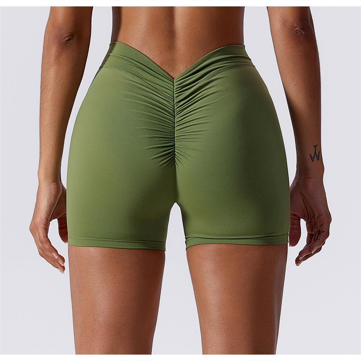 High Waisted V Shaped Ruched Yoga Shorts