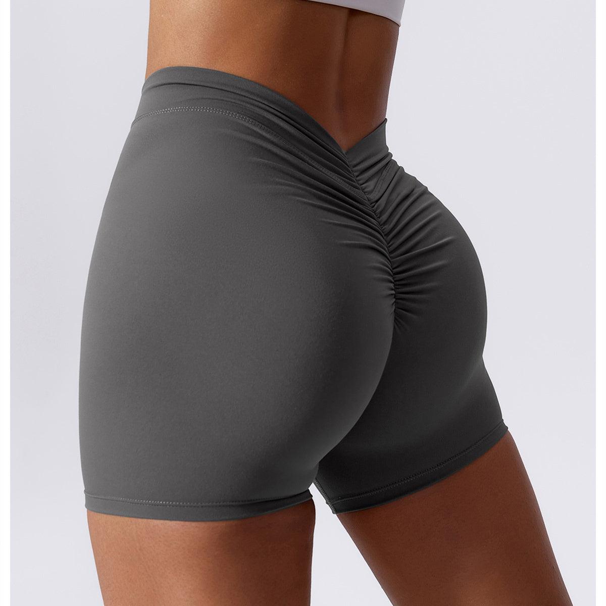 High Waisted V Shaped Ruched Yoga Shorts